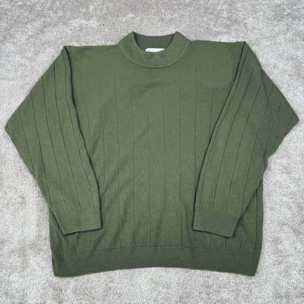 Milano Mock Neck Ribbed Sweater Size 18/20 Olive Green Acrylic Knit Grandma